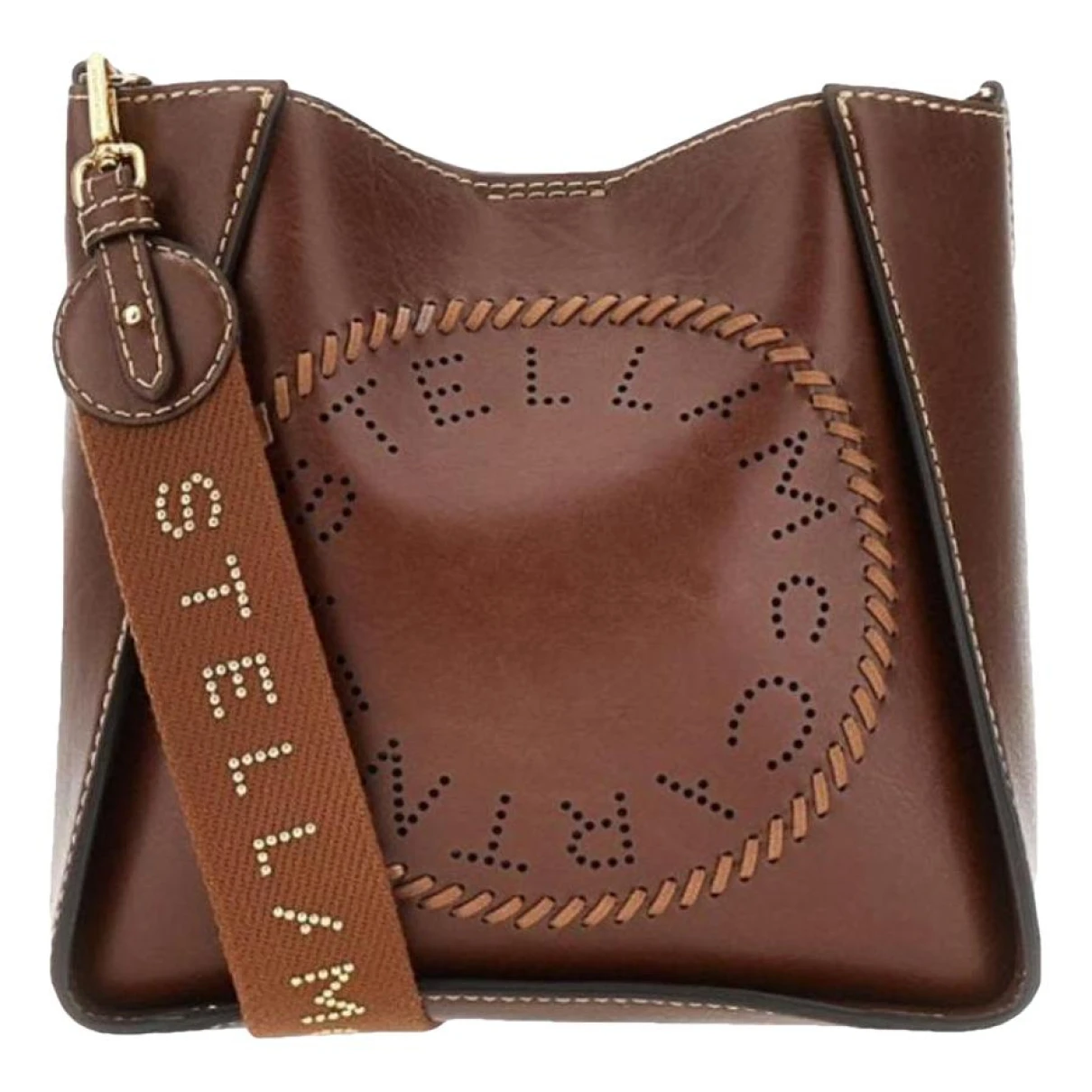 Pre-owned Stella Mccartney Logo Vegan Leather Crossbody Bag In Brown