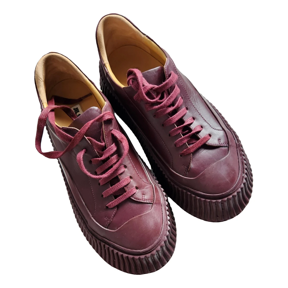 Pre-owned Jil Sander Leather Trainers In Burgundy