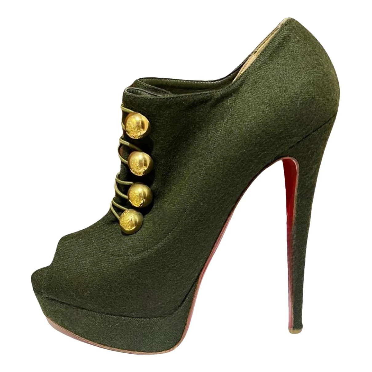 Pre-owned Christian Louboutin Cloth Open Toe Boots In Green