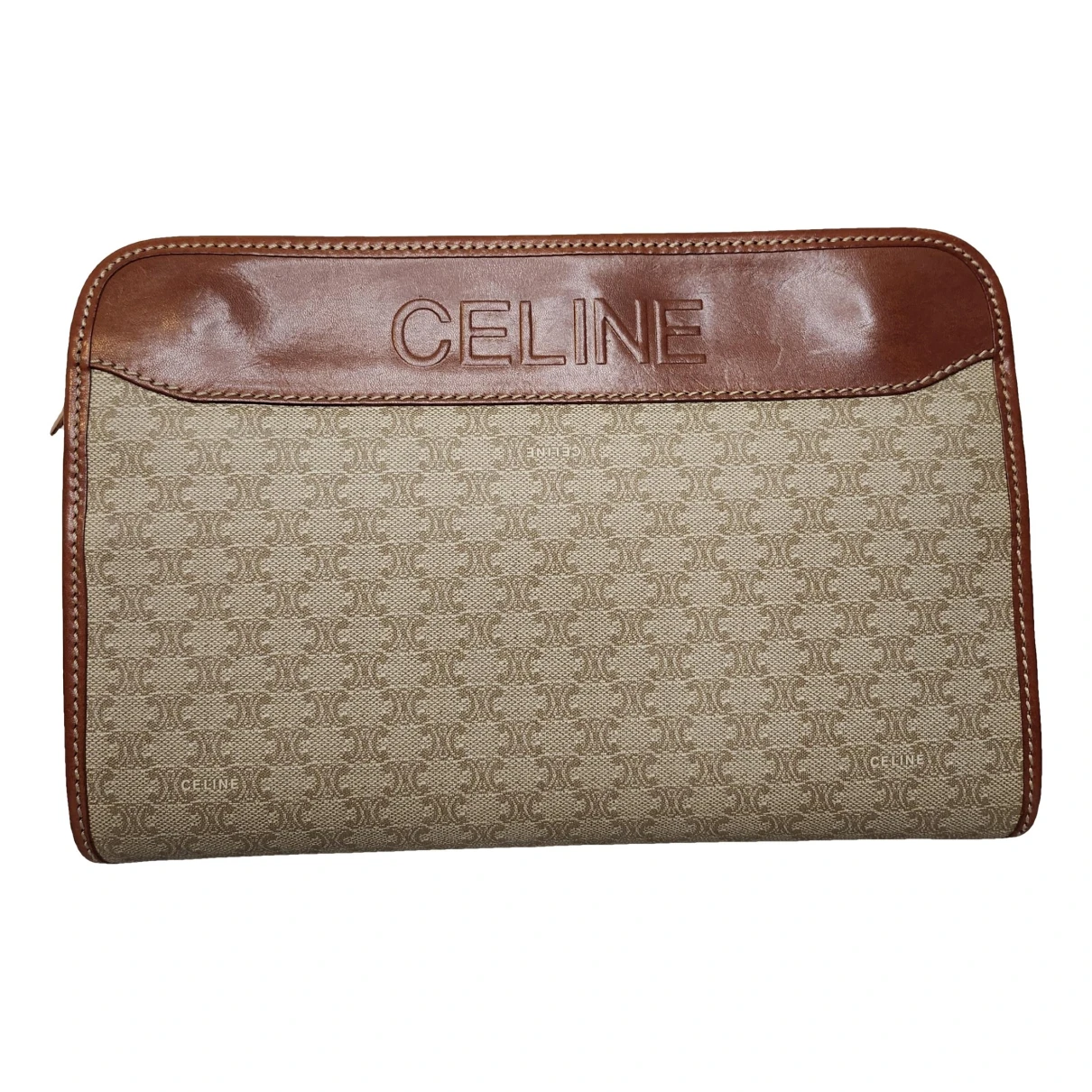 Pre-owned Celine Triomphe Vintage Leather Clutch Bag In Orange