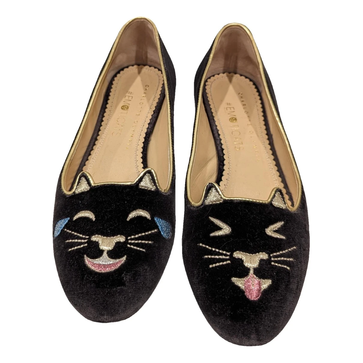 Pre-owned Charlotte Olympia Velvet Flats In Grey