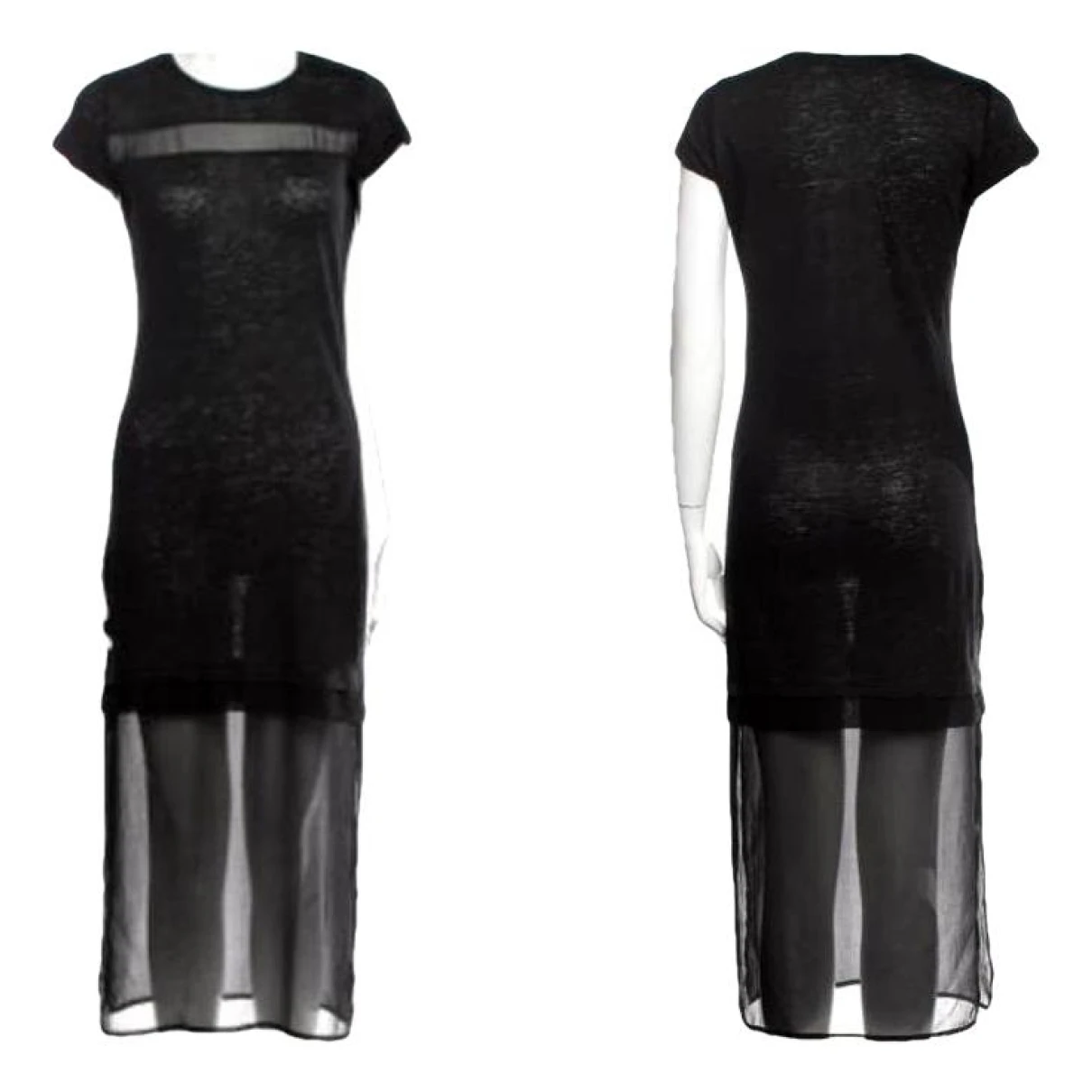 Pre-owned Sandro Linen Mid-length Dress In Black
