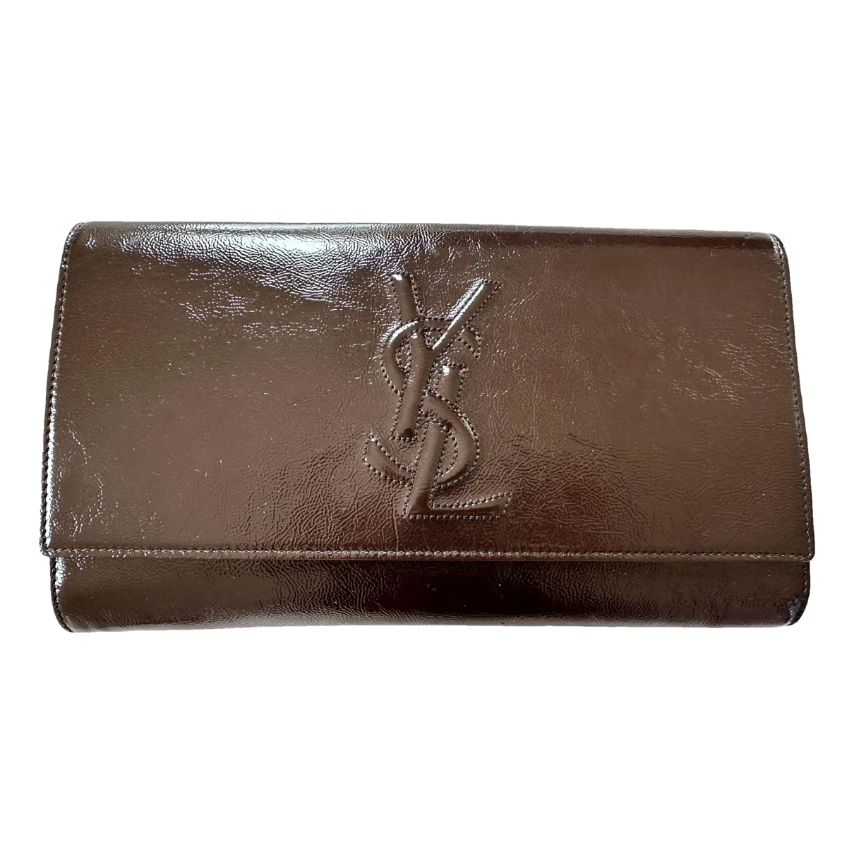 Pre-owned Saint Laurent Belle De Jour Patent Leather Clutch Bag In Brown