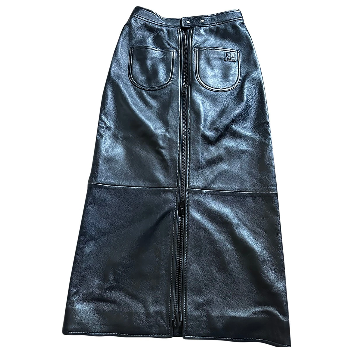Pre-owned Courrèges Leather Maxi Skirt In Black