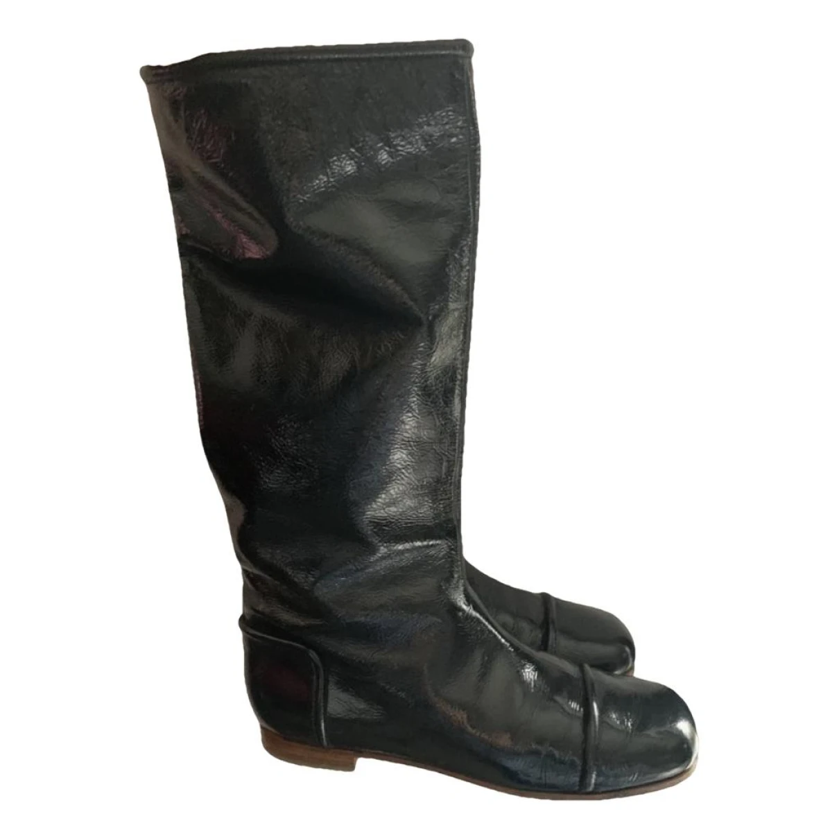 Pre-owned Courrèges Patent Leather Riding Boots In Black