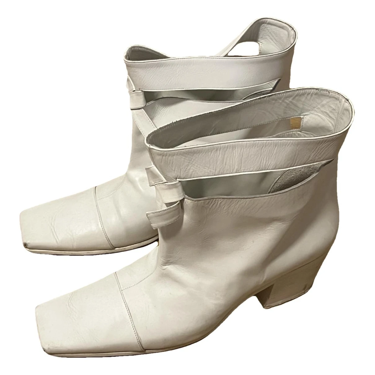 Pre-owned Courrèges Leather Western Boots In White