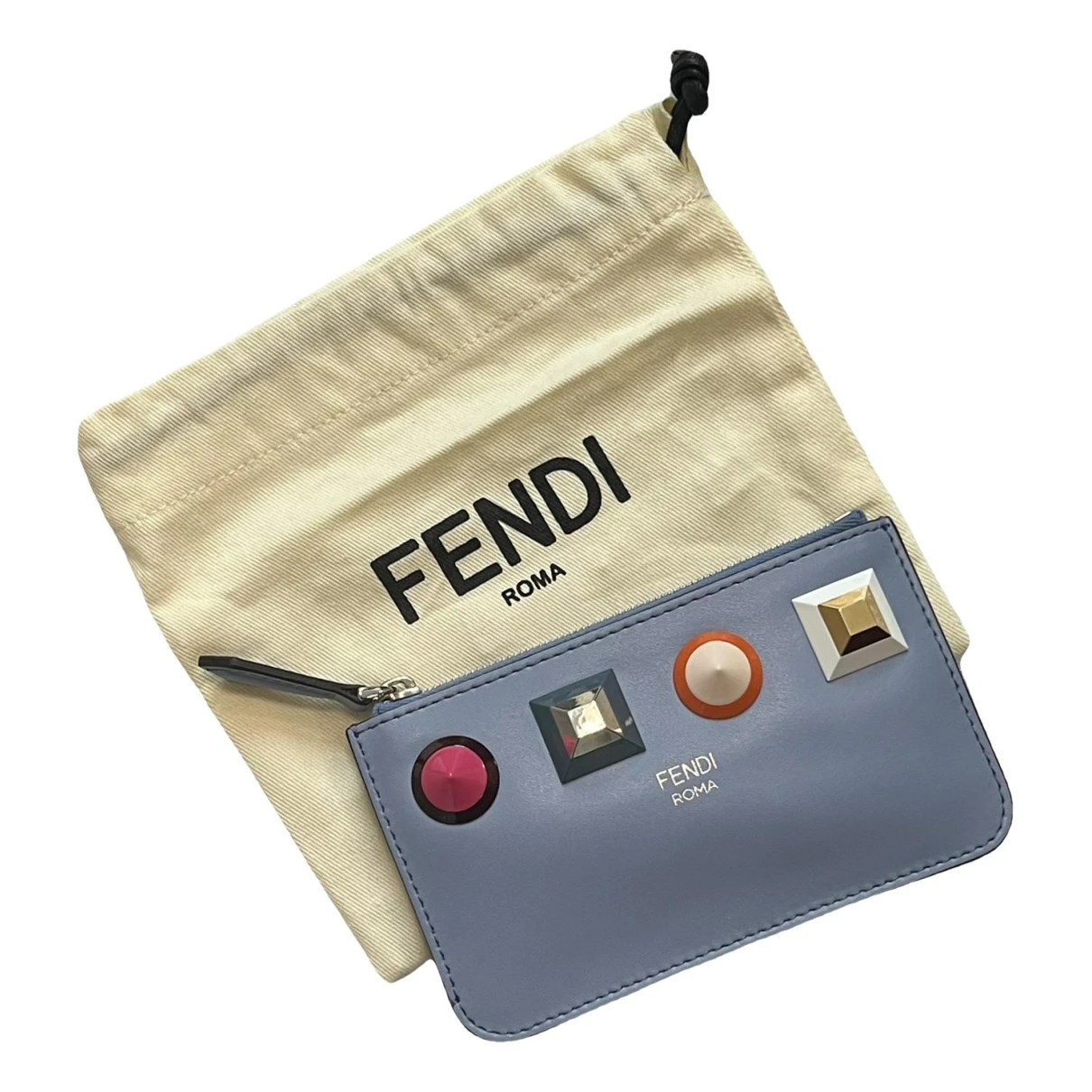Pre-owned Fendi Leather Card Wallet In Blue