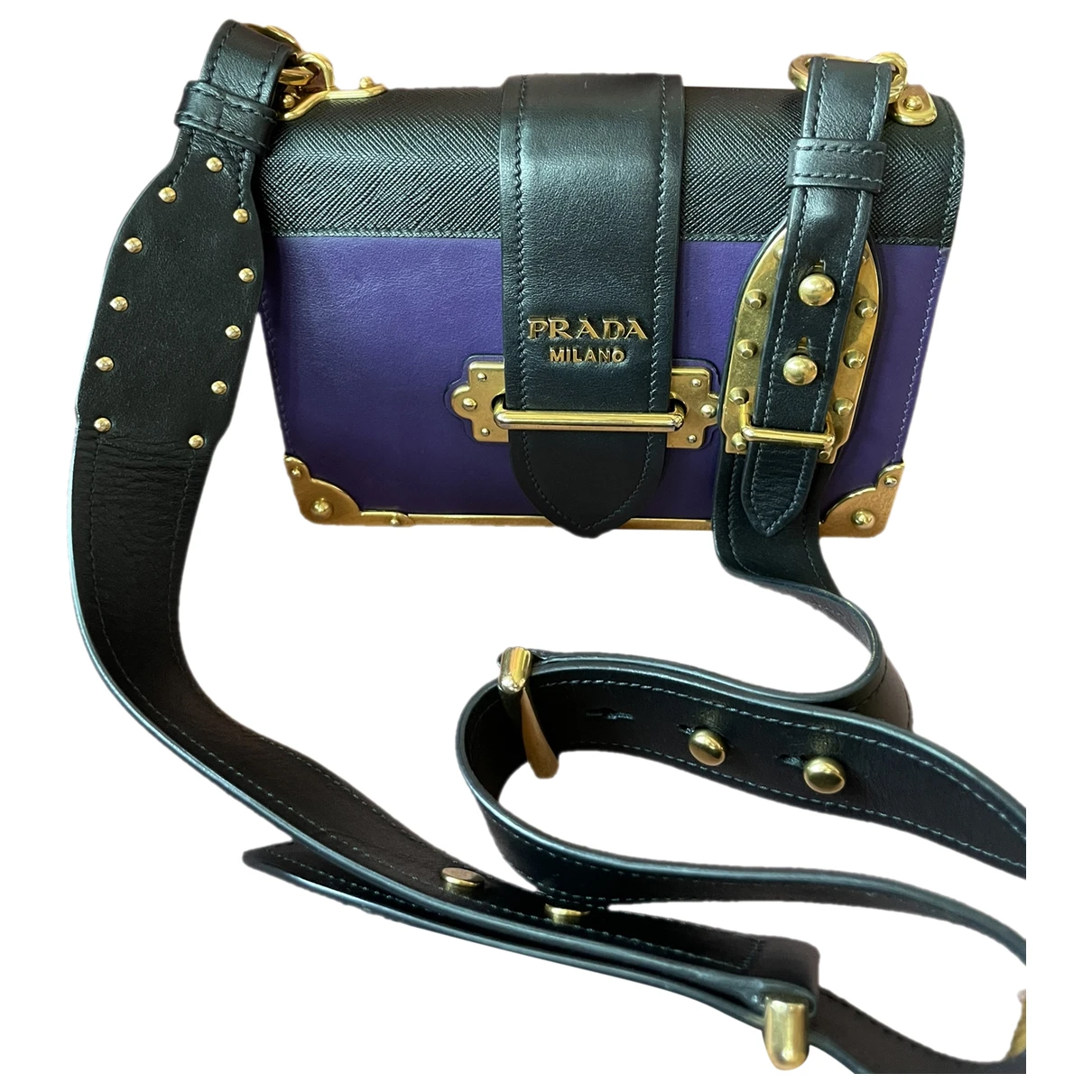 Pre-owned Prada Cahier Leather Clutch Bag In Purple