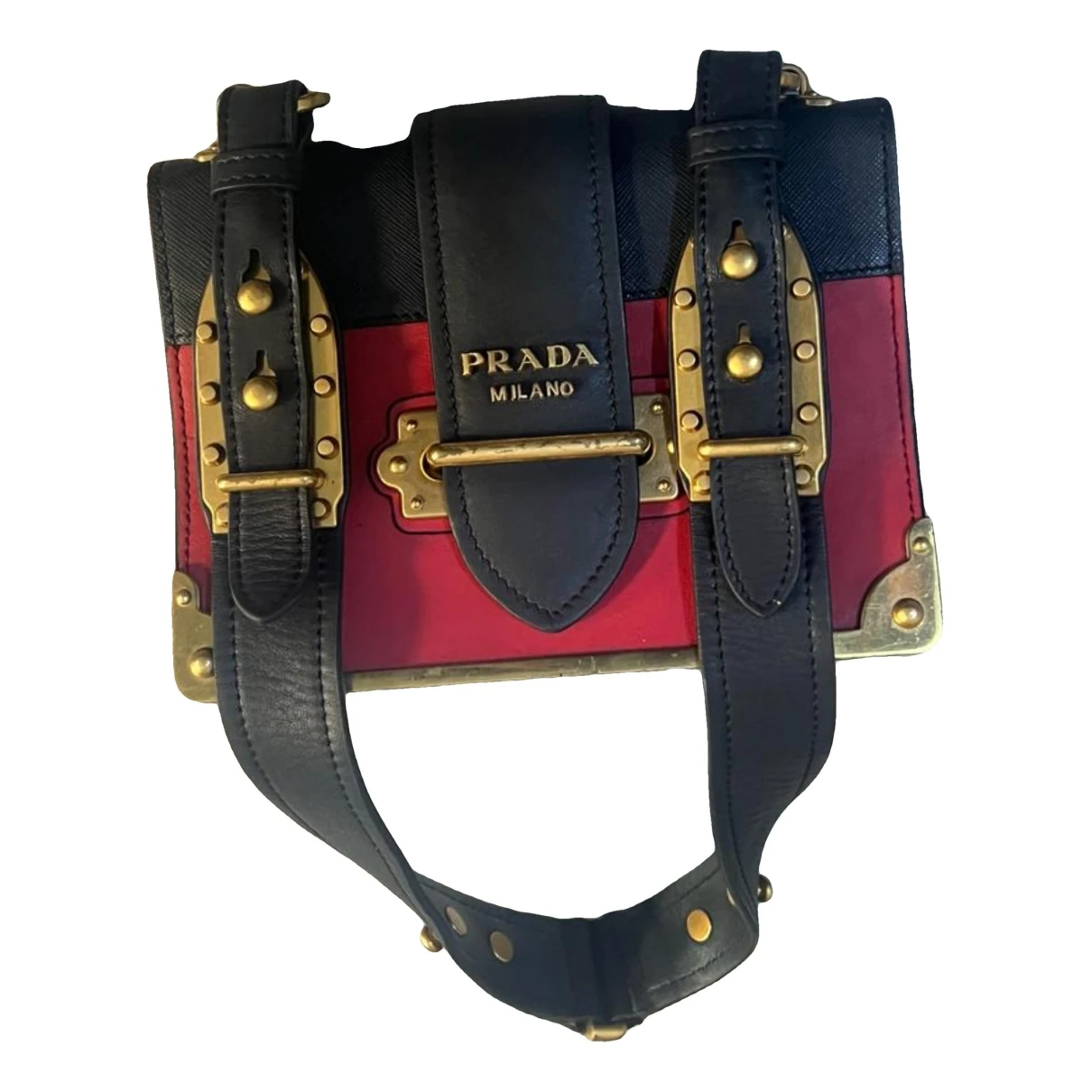 Pre-owned Prada Cahier Leather Crossbody Bag In Burgundy
