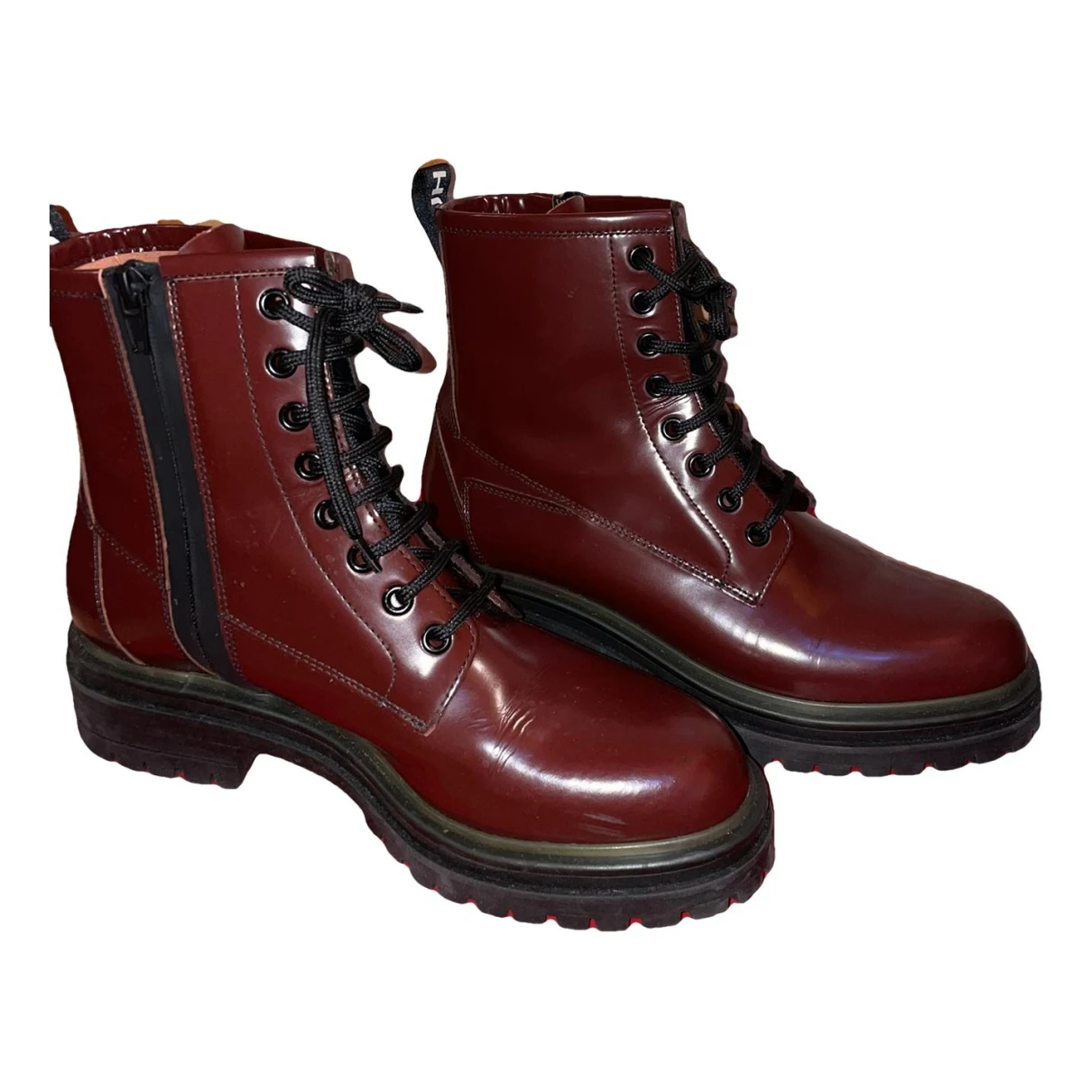 Pre-owned Hugo Boss Patent Leather Boots In Burgundy
