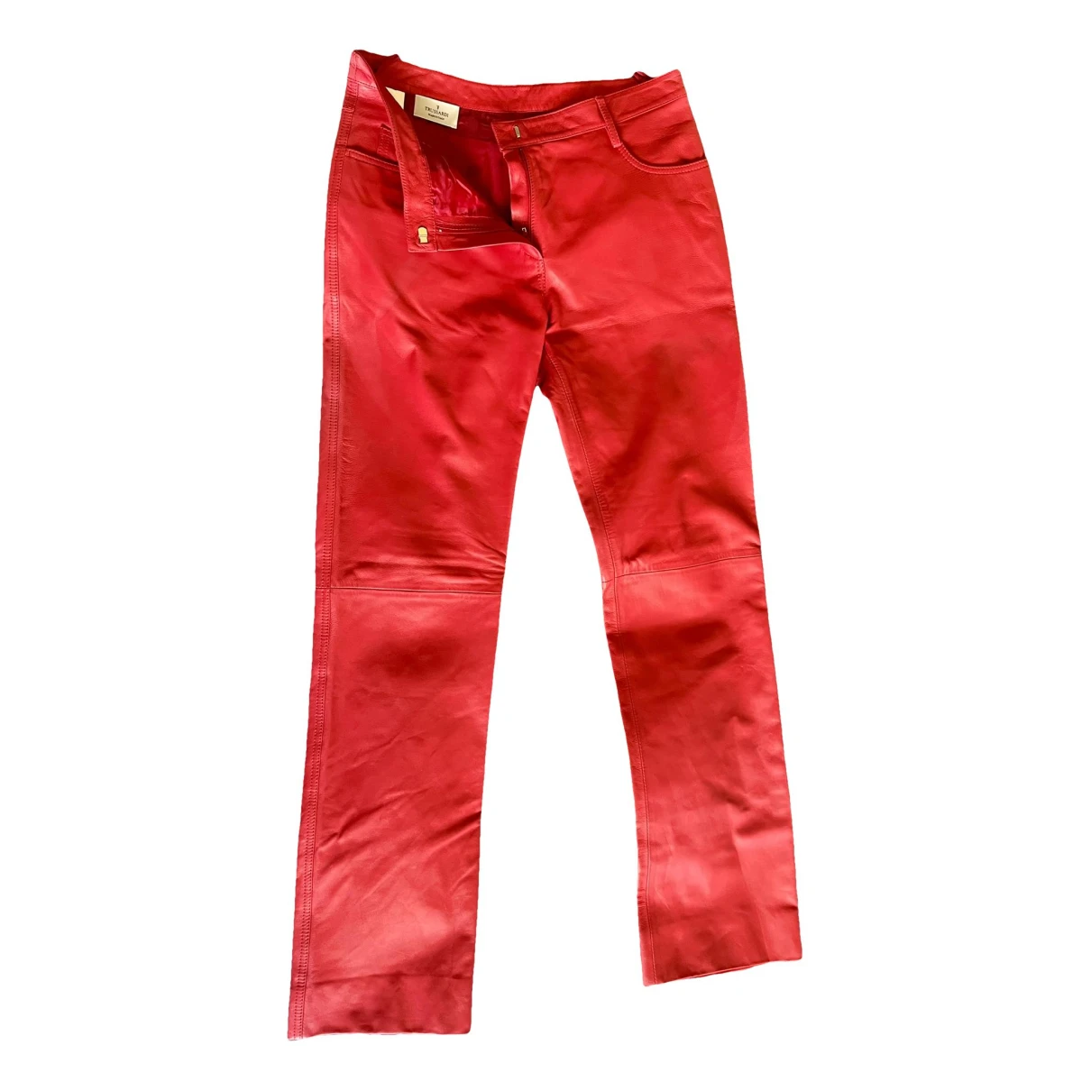 Pre-owned Trussardi Leather Straight Pants In Red