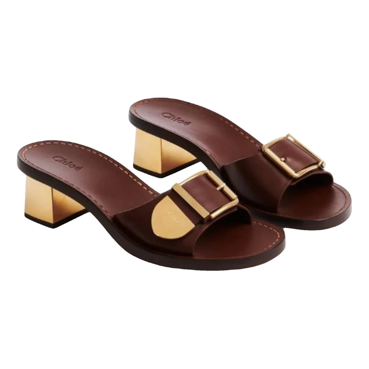 Pre-owned Chloé Rebecca Leather Mules In Brown