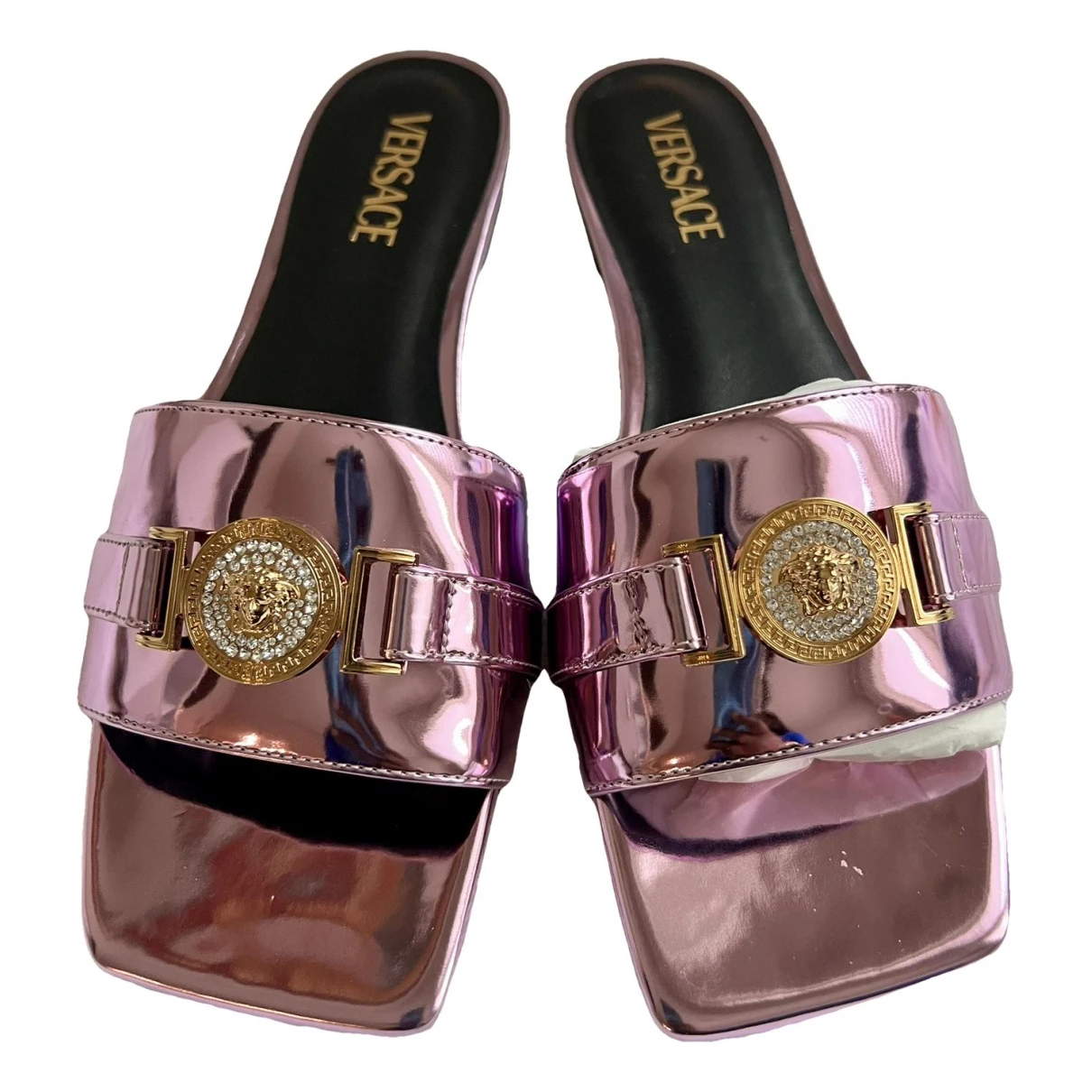 Pre-owned Versace Patent Leather Sandal In Metallic