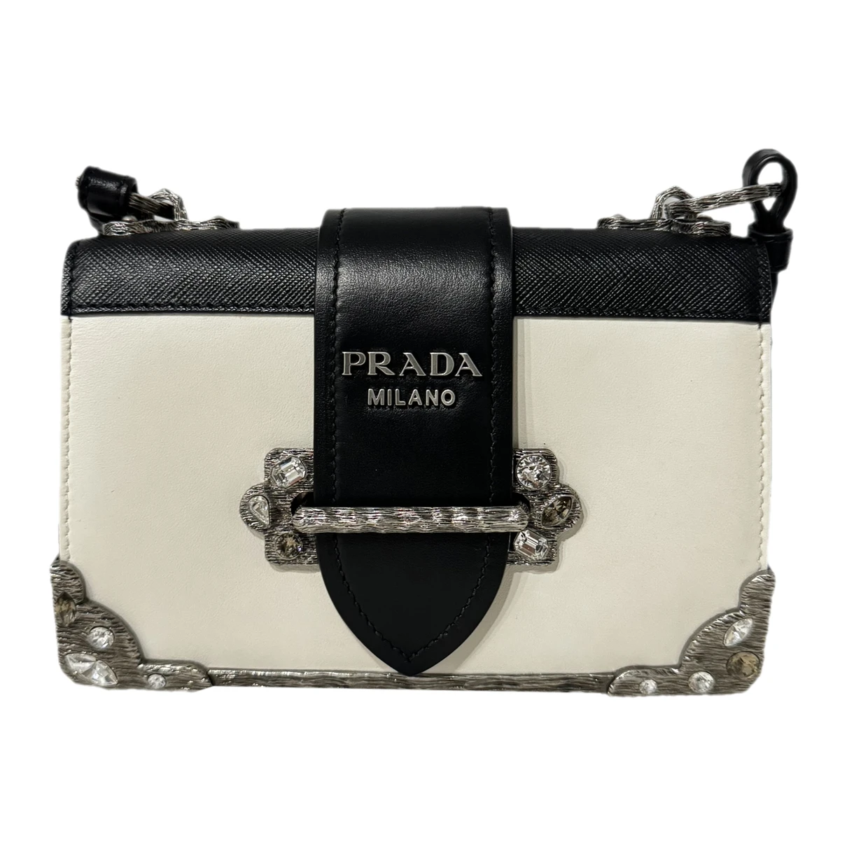 Pre-owned Prada Cahier Leather Crossbody Bag In White