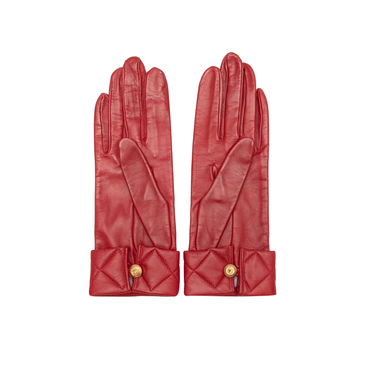 Pre-owned Chanel Leather Gloves In Red