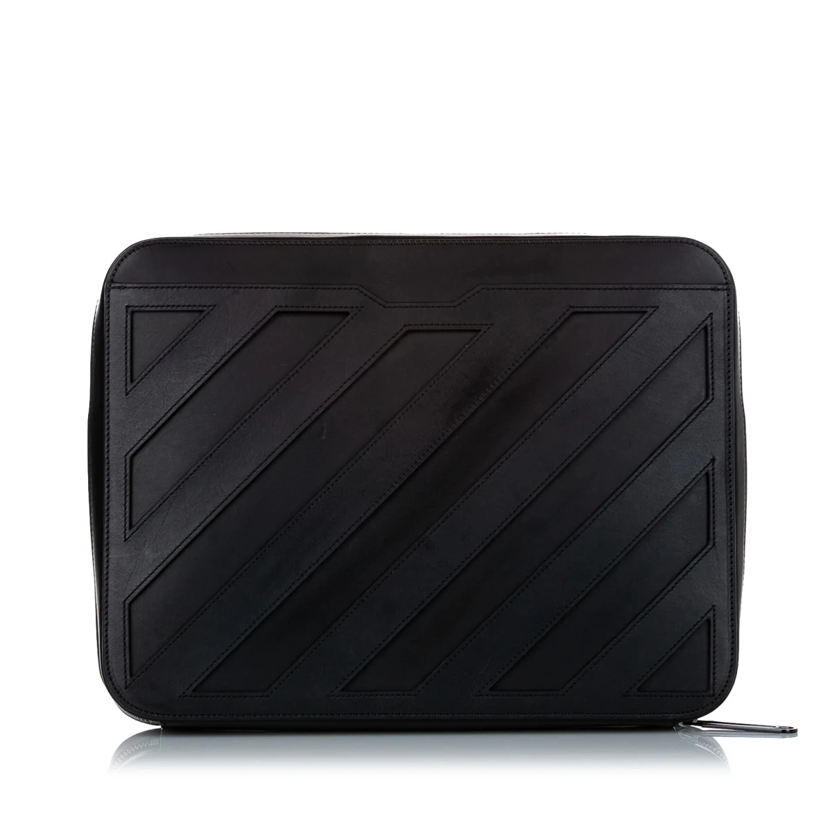 Pre-owned Off-white Leather Clutch Bag In Black