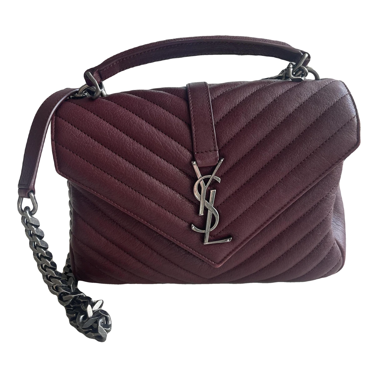 Pre-owned Saint Laurent Collége Monogramme Leather Crossbody Bag In Burgundy