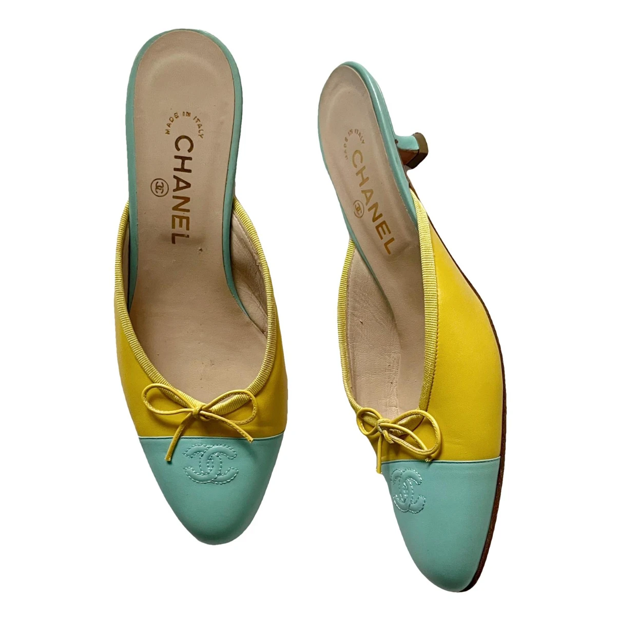 Pre-owned Chanel Leather Mules & Clogs In Yellow