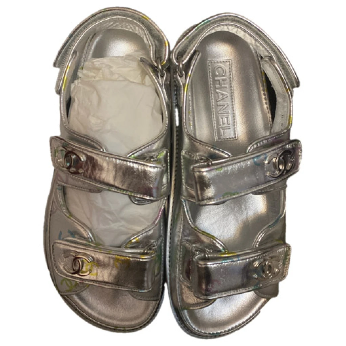 Pre-owned Chanel Dad Sandals Leather Sandal In Metallic
