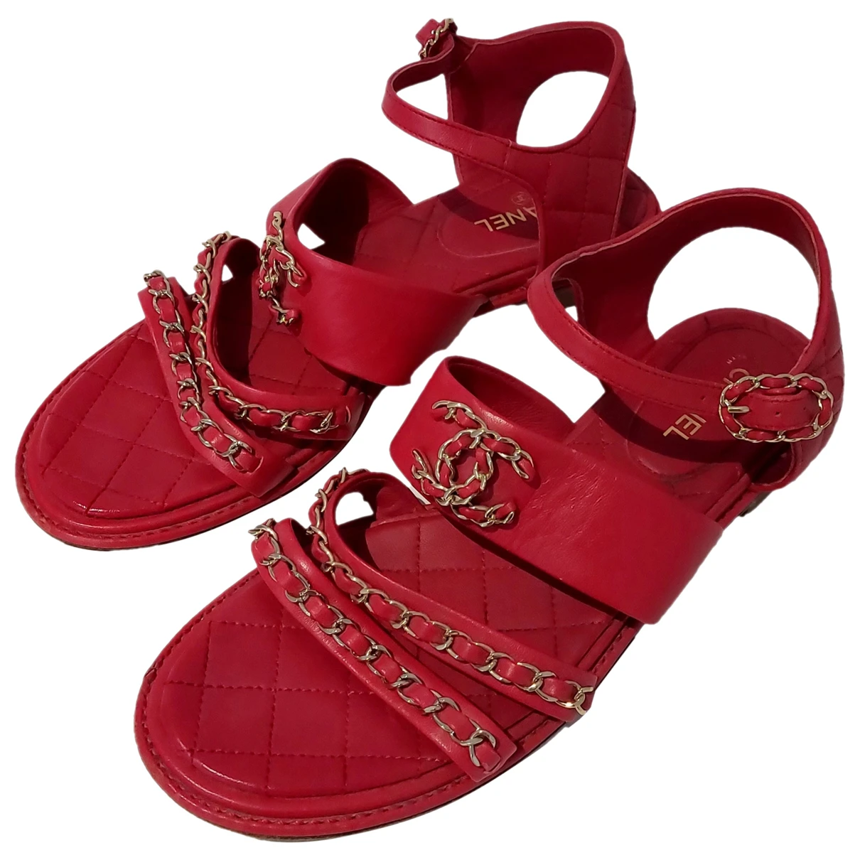 Pre-owned Chanel Slingback Leather Sandal In Red