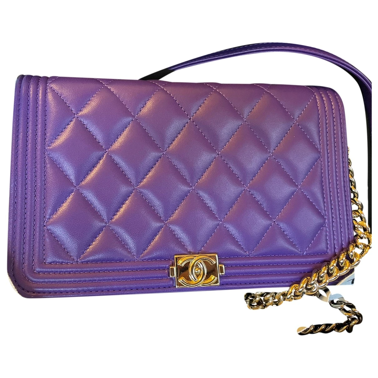 Pre-owned Chanel Wallet On Chain Boy Leather Crossbody Bag In Purple