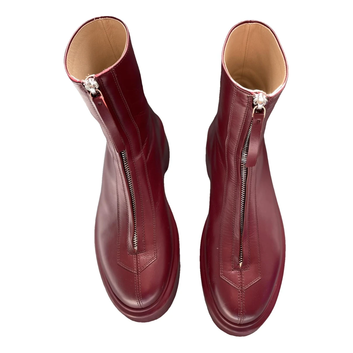 Pre-owned The Row Zipped 1 Leather Boots In Burgundy