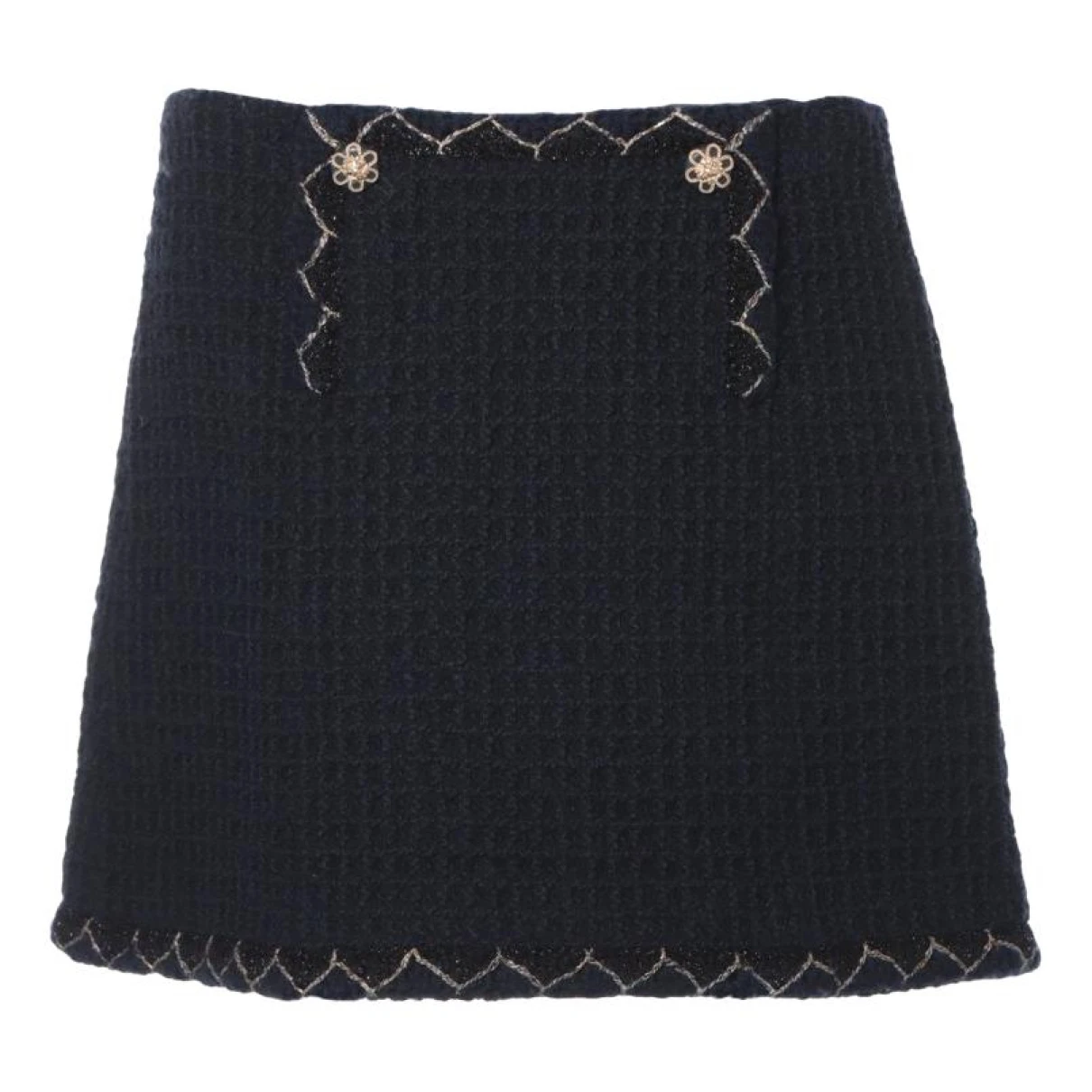 Pre-owned Chanel Wool Mini Skirt In Navy