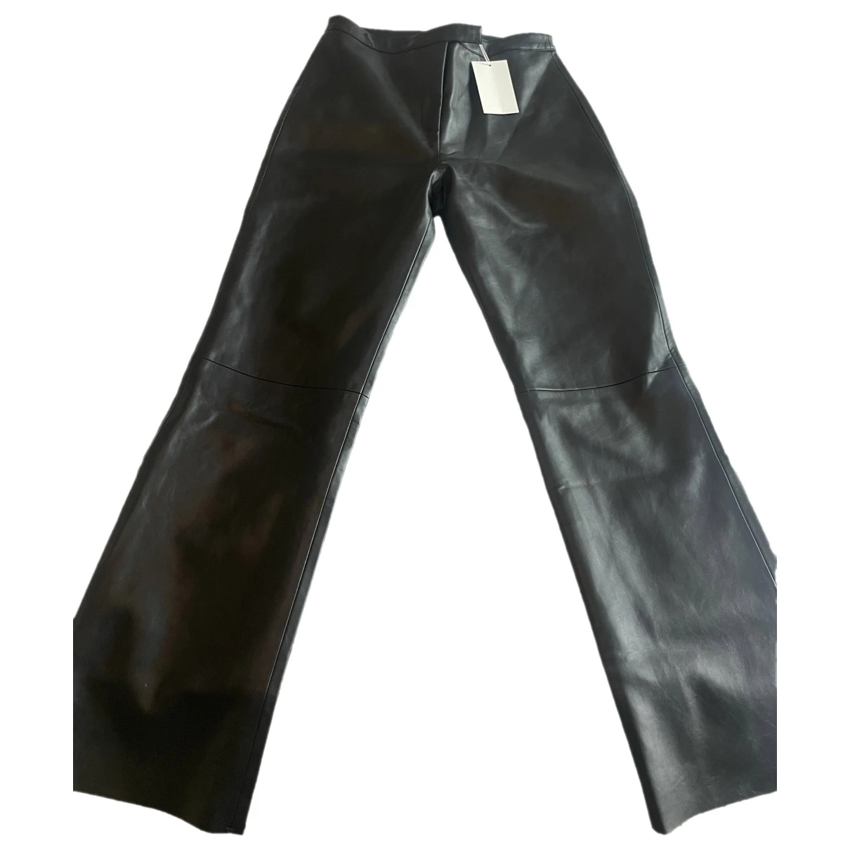 Pre-owned Henne Leather Straight Pants In Black