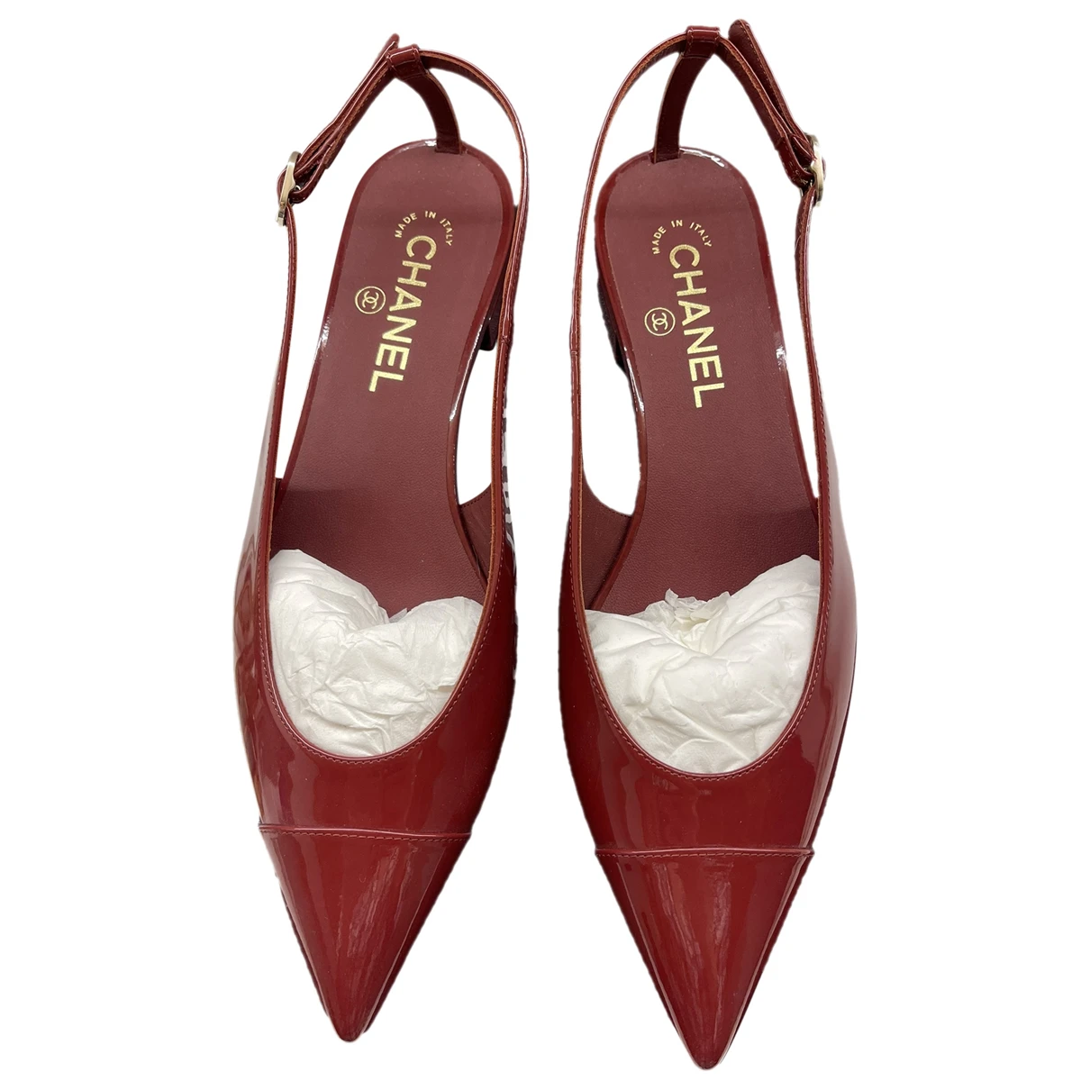 Pre-owned Chanel Slingback Patent Leather Ballet Flats In Burgundy