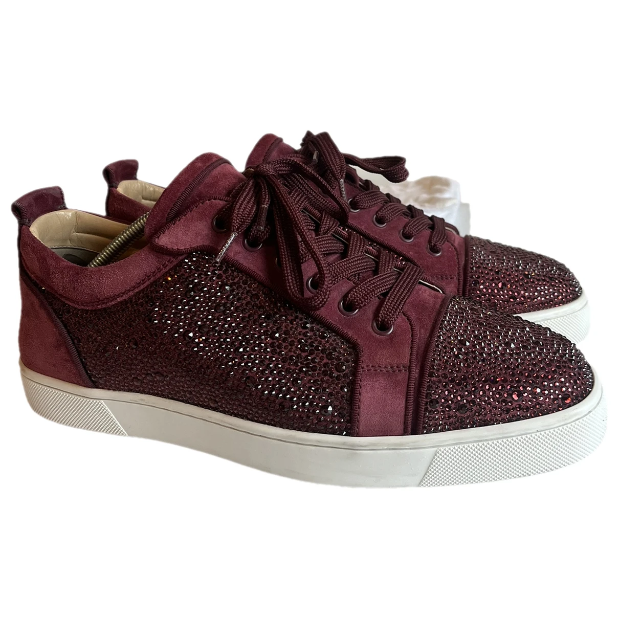 Pre-owned Christian Louboutin Louis Glitter Low Trainers In Burgundy