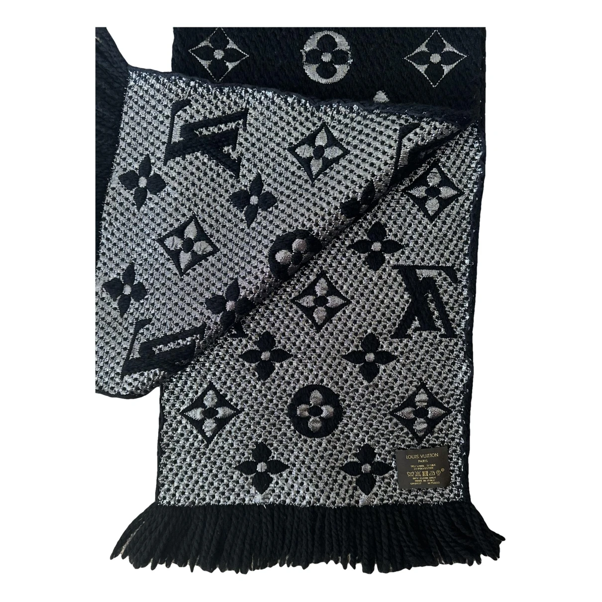 Pre-owned Louis Vuitton Logomania Wool Scarf In Black