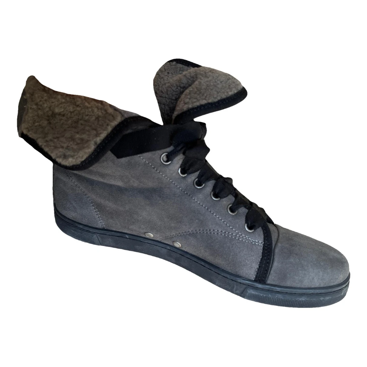 Pre-owned Lanvin Velvet Trainers In Anthracite