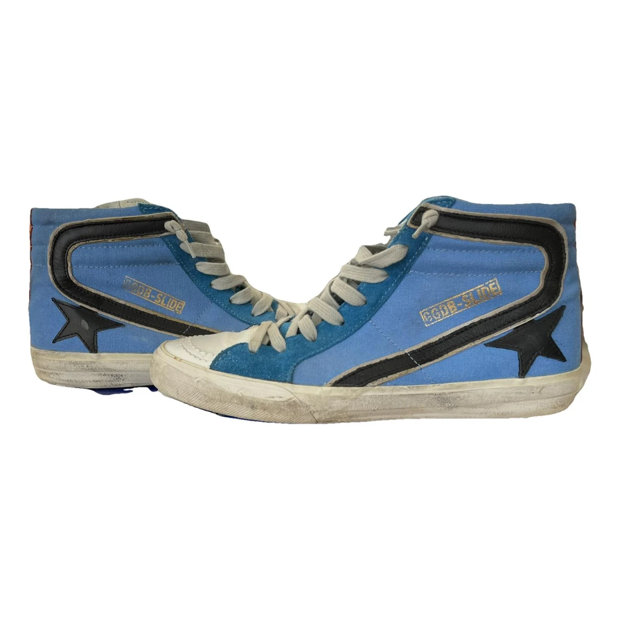 Pre-owned Golden Goose Slide Leather High Trainers In Blue