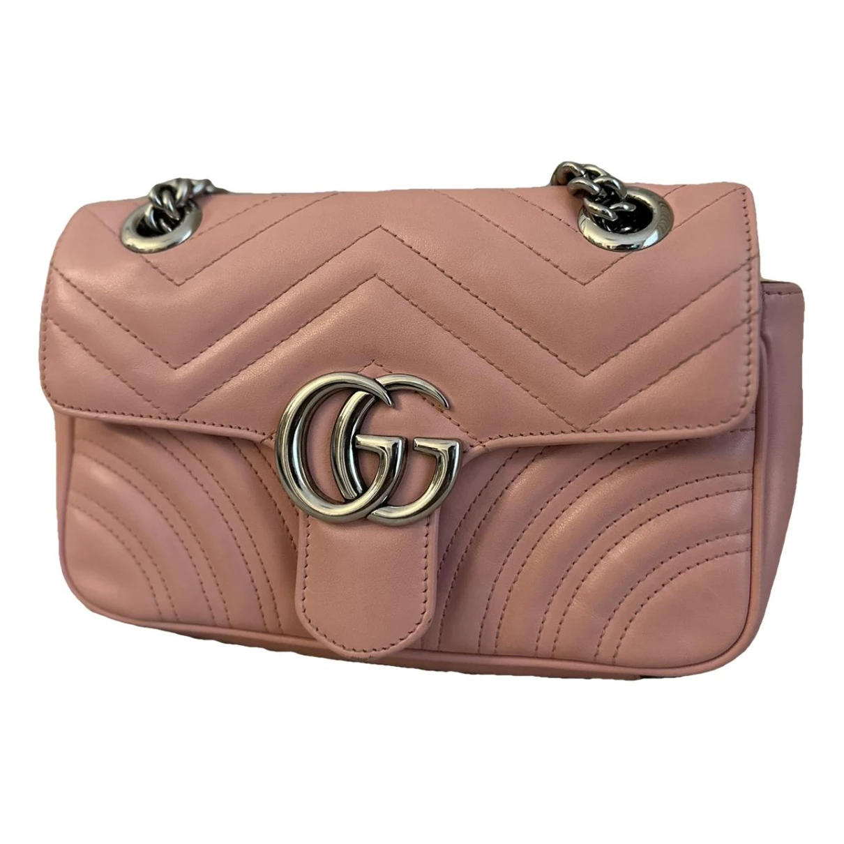 Pre-owned Gucci Marmont Leather Clutch Bag In Pink