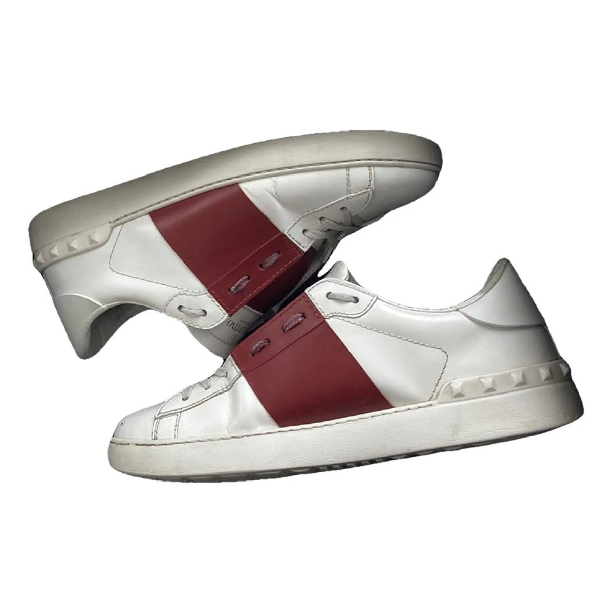 Pre-owned Valentino Garavani Open Vltn Leather Low Trainers In Red
