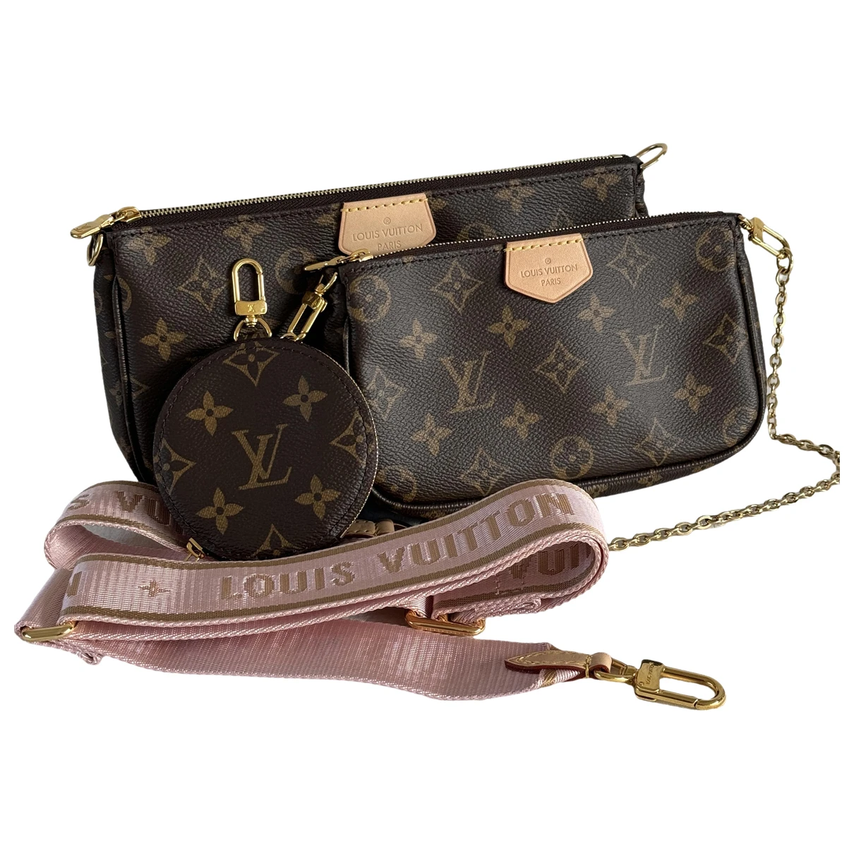 Pre-owned Louis Vuitton Multi Pochette Accessoires Cloth Crossbody Bag In Pink