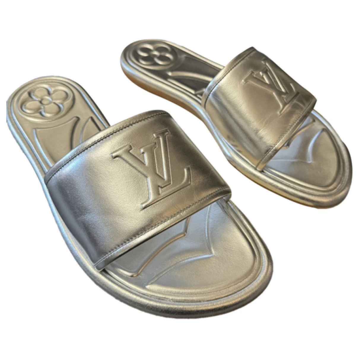 Pre-owned Louis Vuitton Leather Mules In Silver