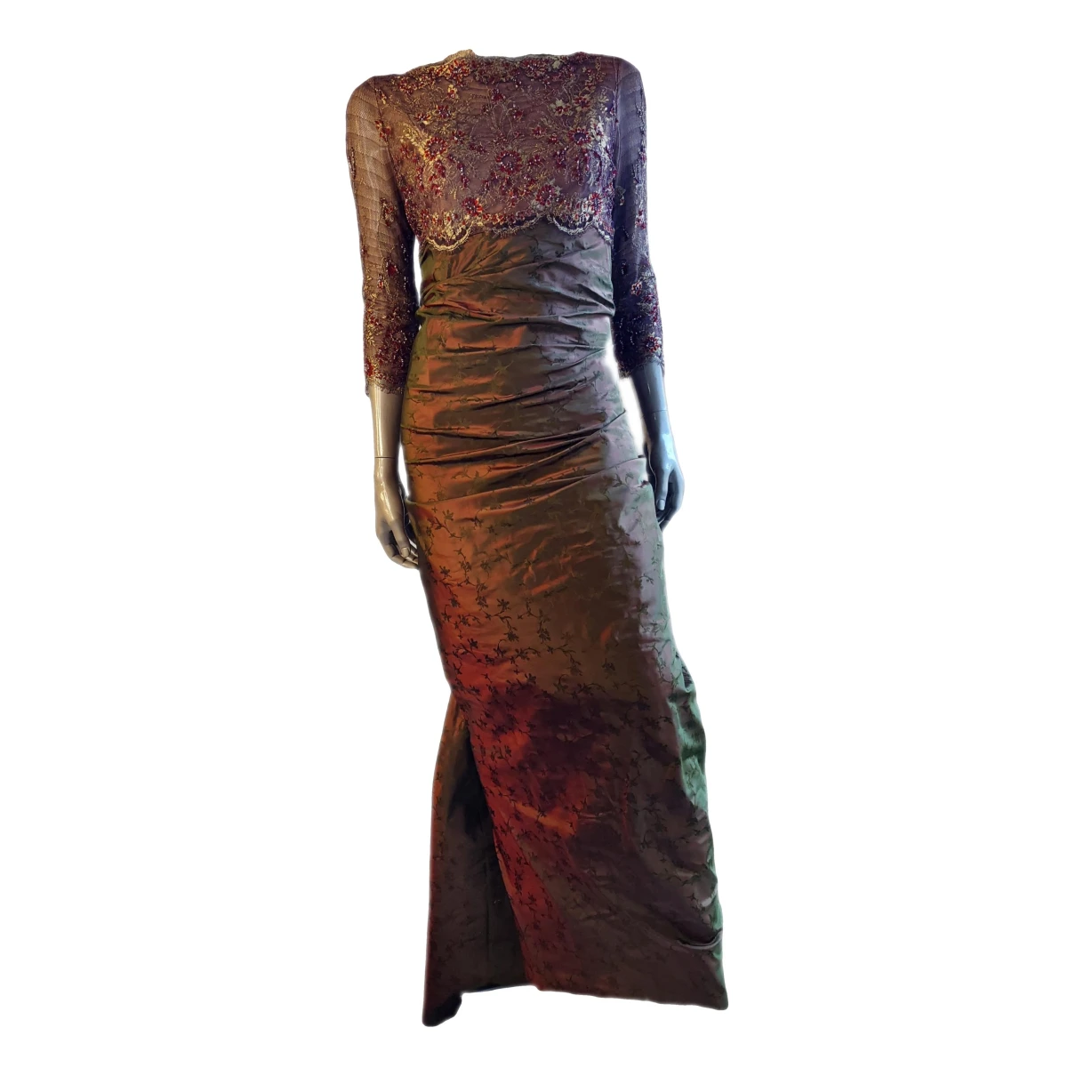 Pre-owned Oscar De La Renta Silk Maxi Dress In Burgundy