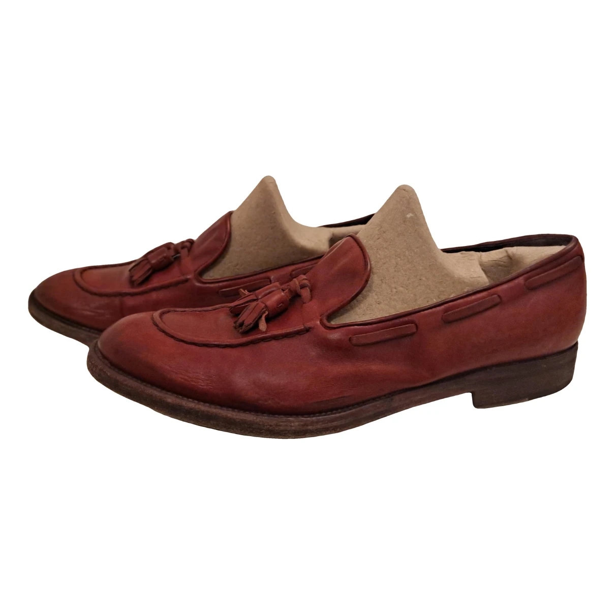 Pre-owned Fratelli Rossetti Leather Flats In Burgundy