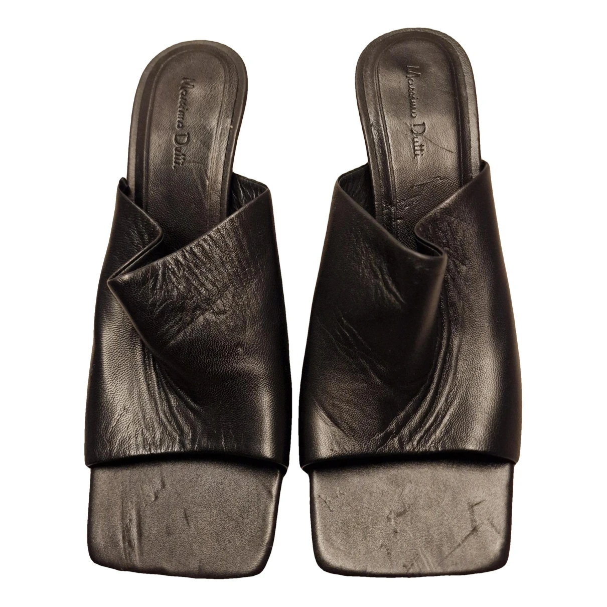 Pre-owned Massimo Dutti Leather Mules In Black