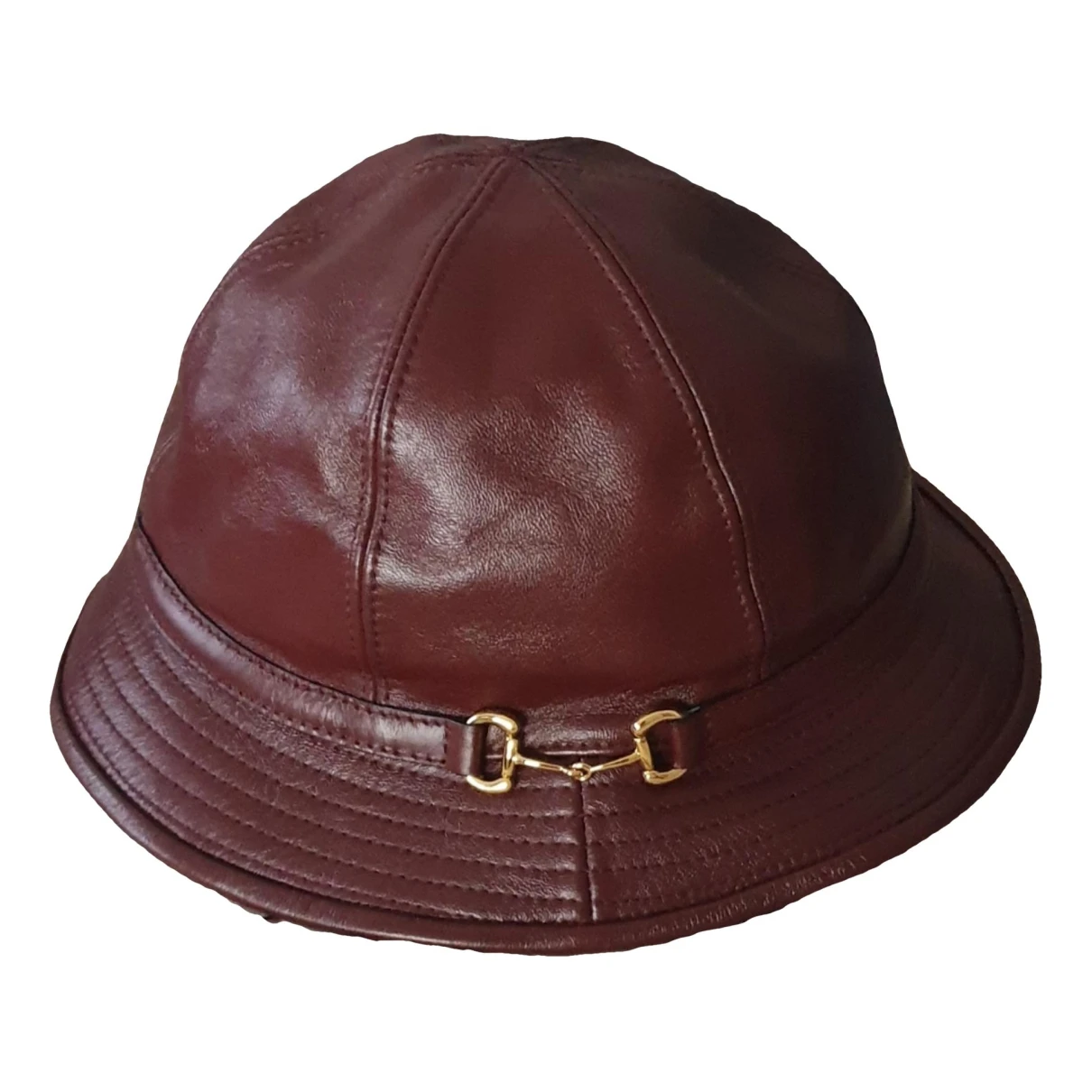 Pre-owned Gucci Leather Hat In Burgundy