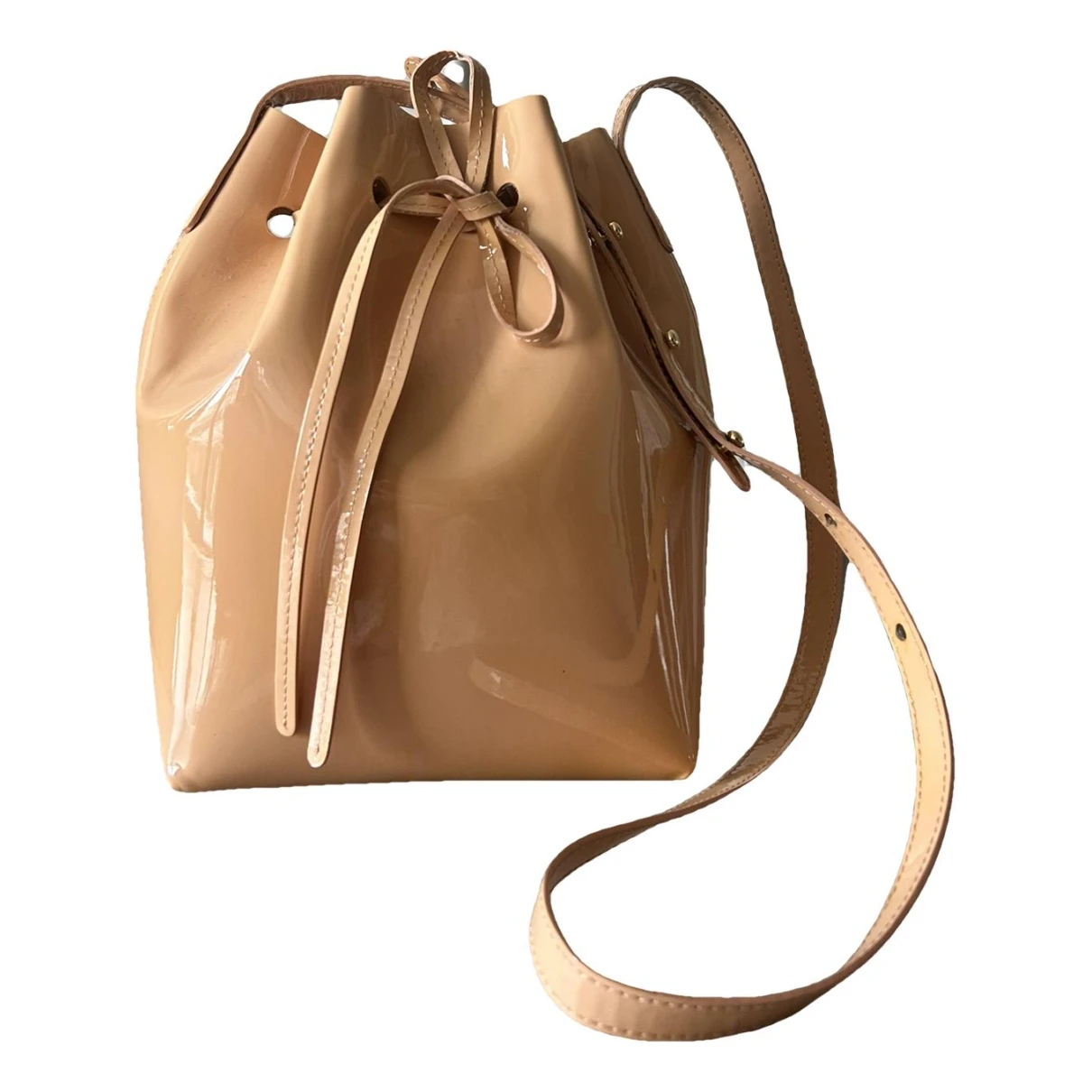 Pre-owned Mansur Gavriel Bucket Patent Leather Handbag In Beige