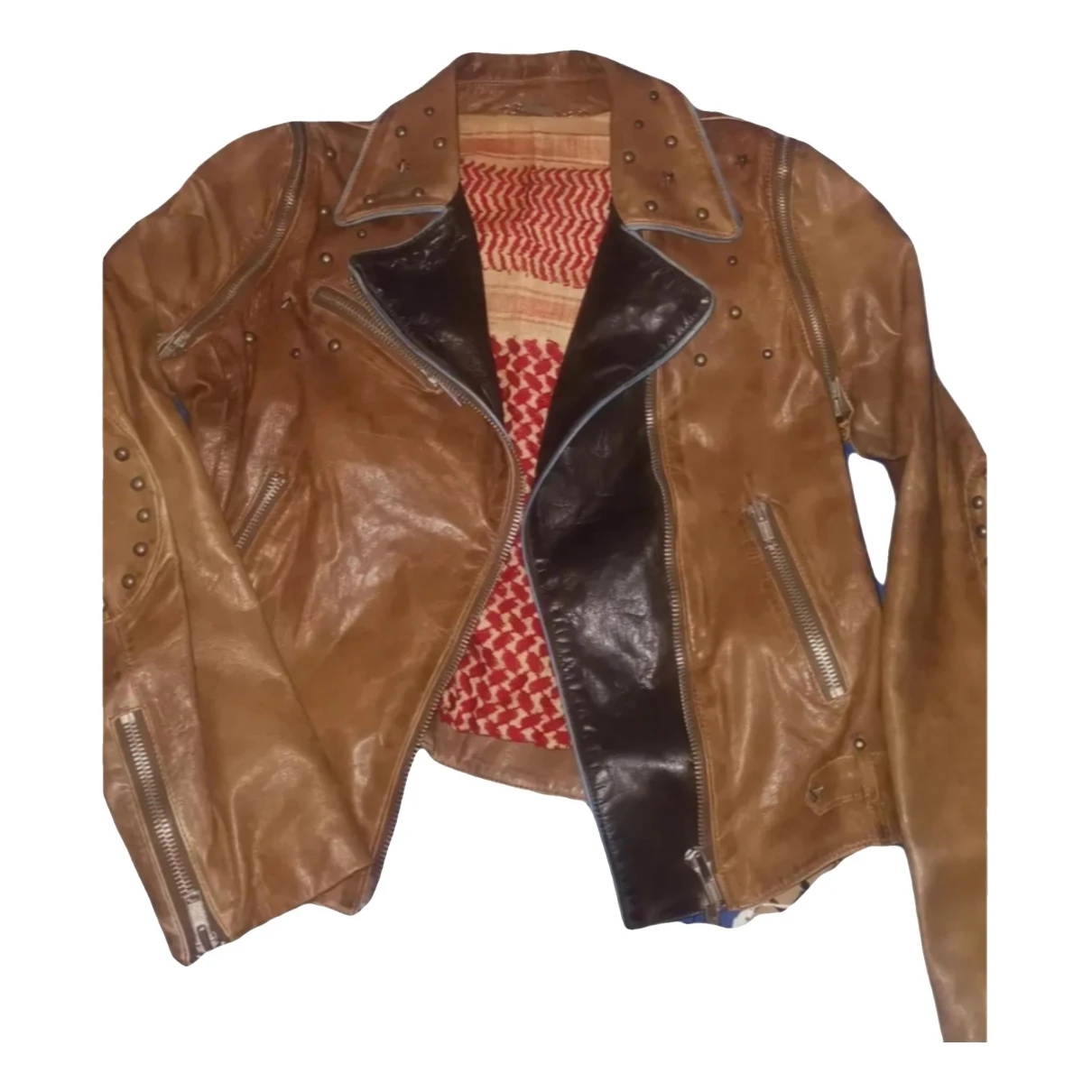 Pre-owned Le Sentier Leather Biker Jacket In Brown