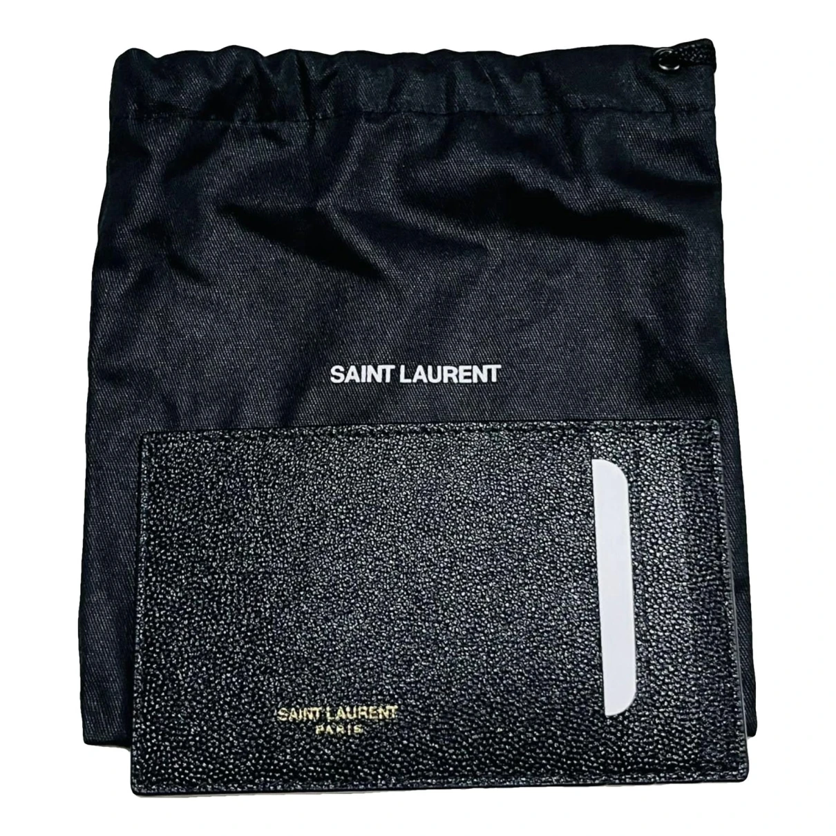 Pre-owned Saint Laurent Leather Card Wallet In Black