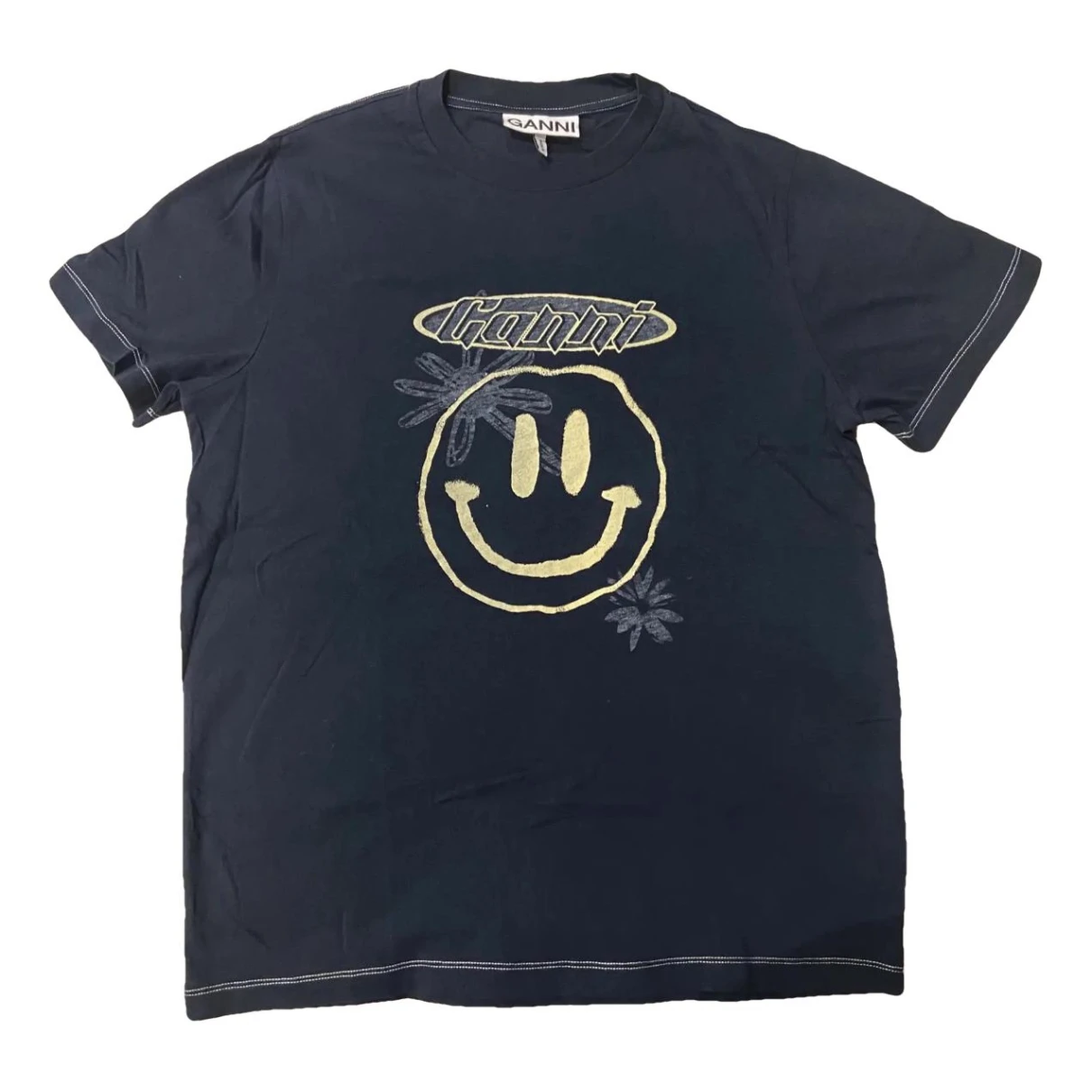 Pre-owned Ganni T-shirt In Navy