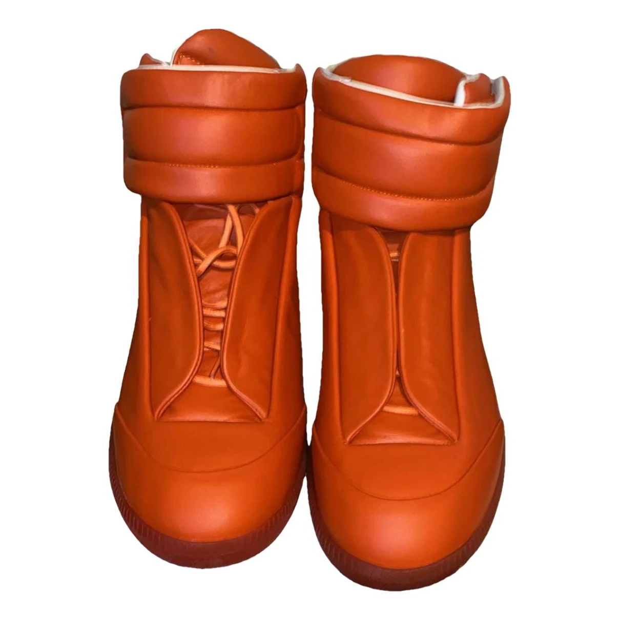 Pre-owned Maison Margiela Leather High Trainers In Orange