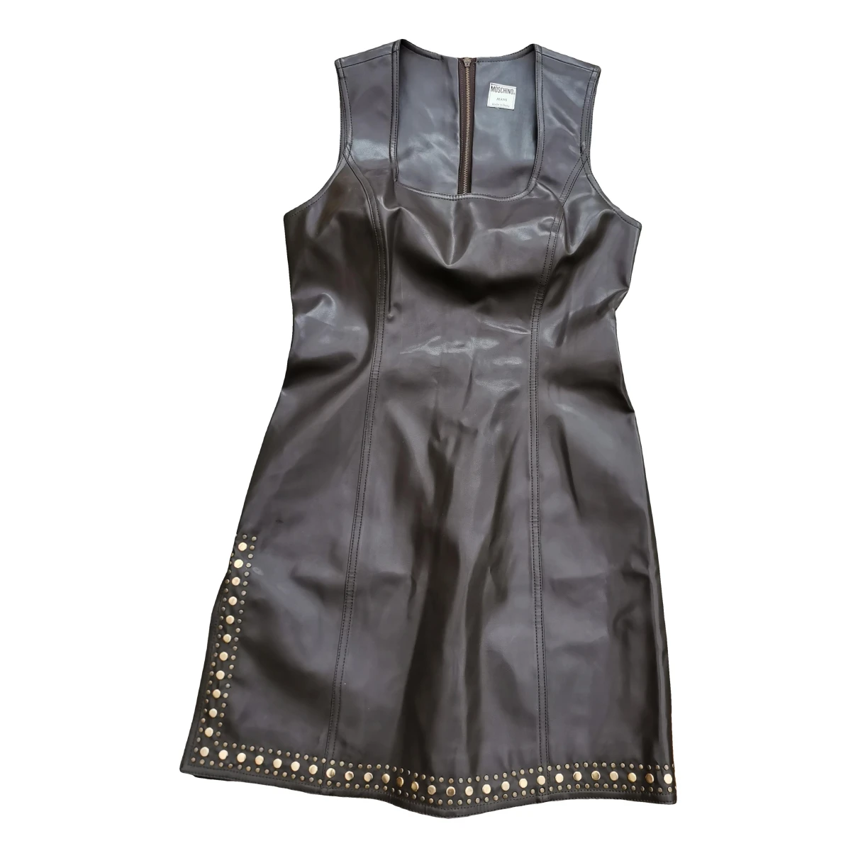 Pre-owned Moschino Vegan Leather Mini Dress In Brown