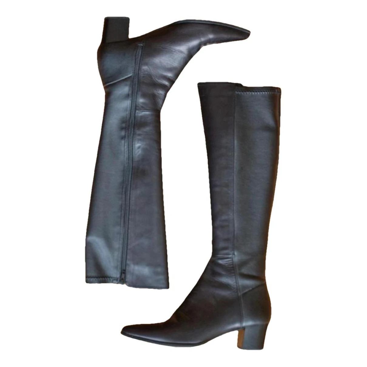 Pre-owned Unisa Leather Riding Boots In Black