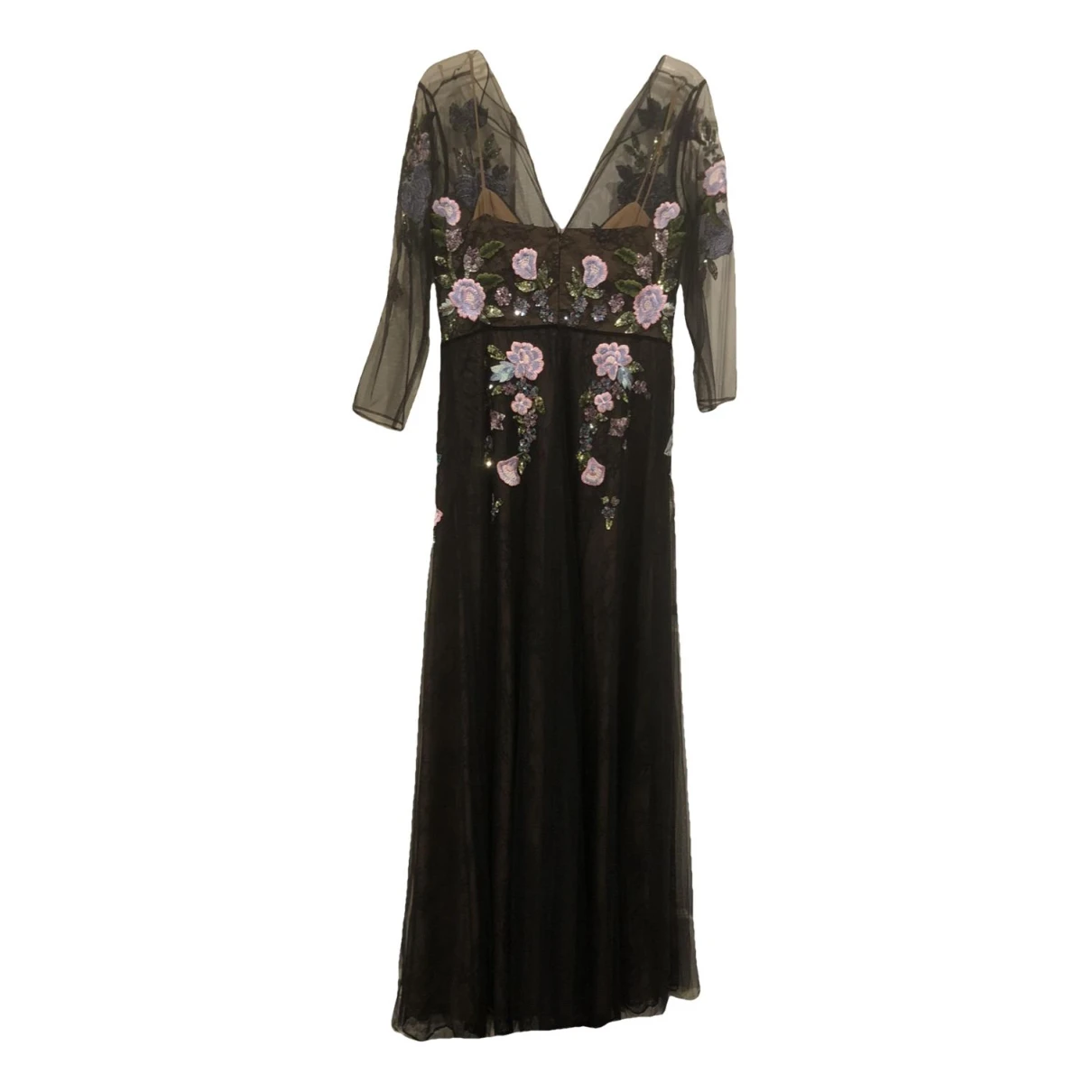 Pre-owned Marchesa Notte Lace Maxi Dress In Black