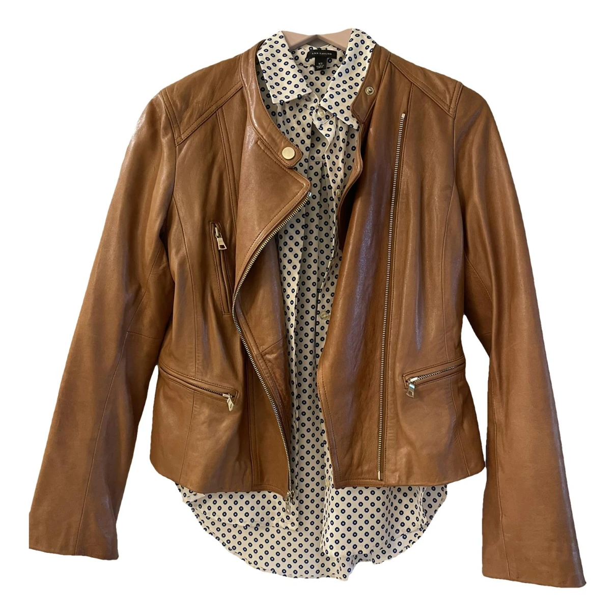 Pre-owned Ann Taylor Leather Biker Jacket In Brown